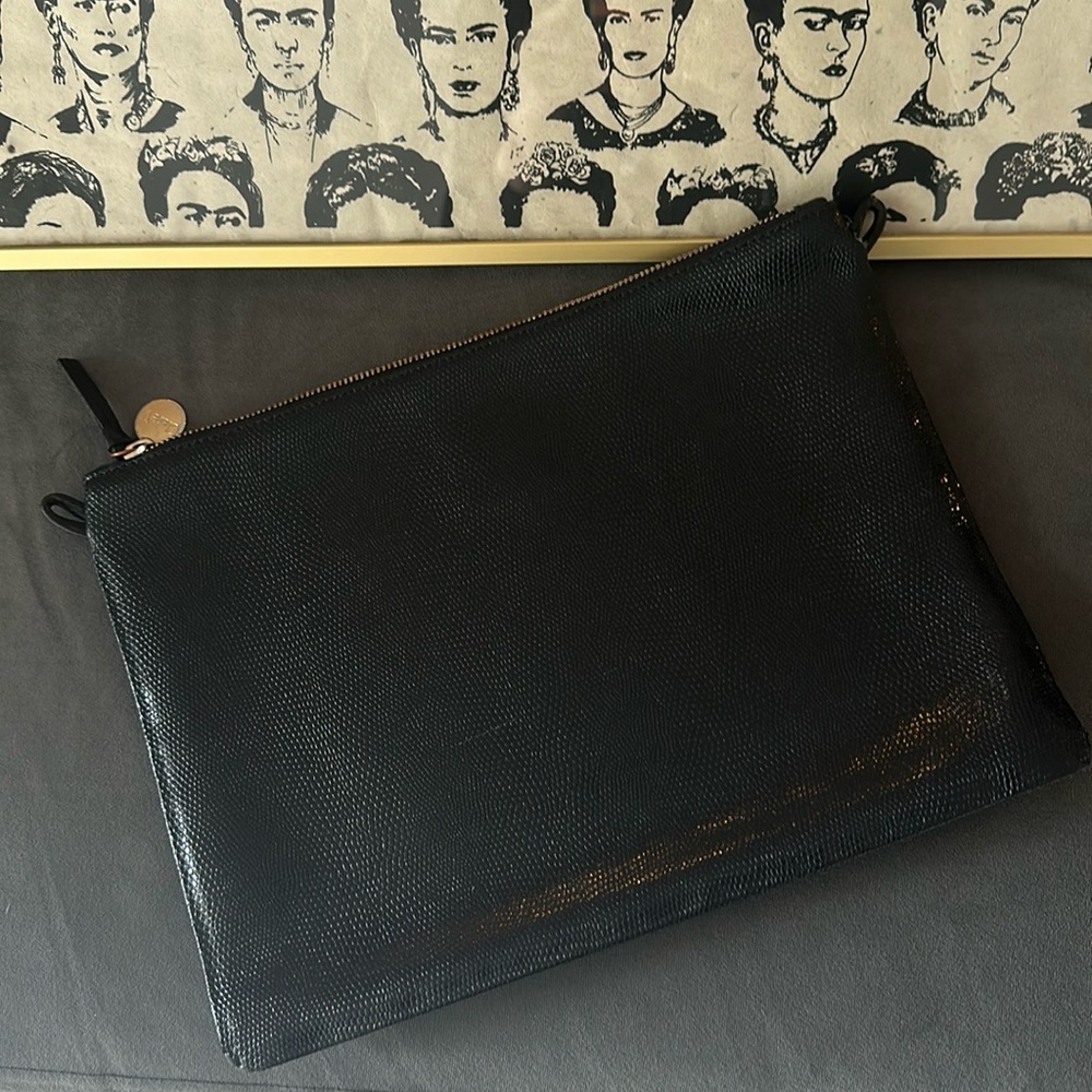 Clare V Black Lizard Sac Bretelle Crossbody